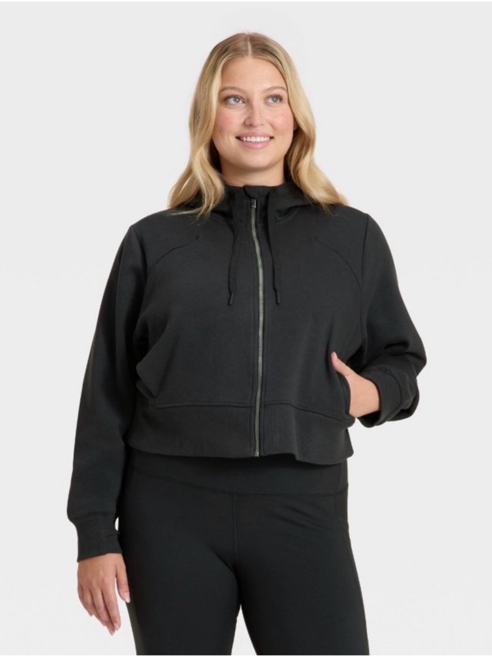 Women's Active Comfort Full Zip Sweatshirt - All In Motion™ Black- SIZE XXL - Picture 2 of 3